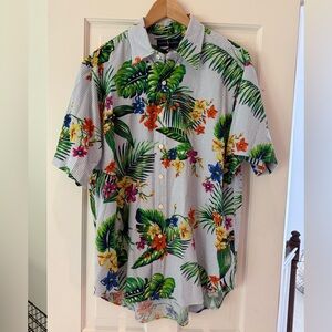Ralph Lauren Tropical Floral Hawaiian Seersucker Classic Button Up Down Mens XL